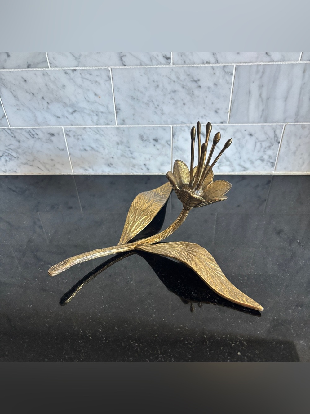 Vintage Hollywood Regency Brass Lotus Flower Ashtray Stem Only - Missing Petals